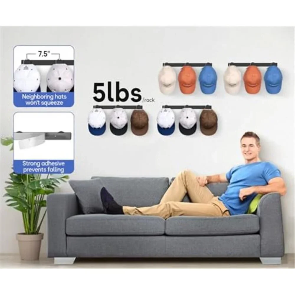 Baseball Cap Hat Rack Wall Hat Organizer Cap Holder Storage Hooks Holds 36 Hats